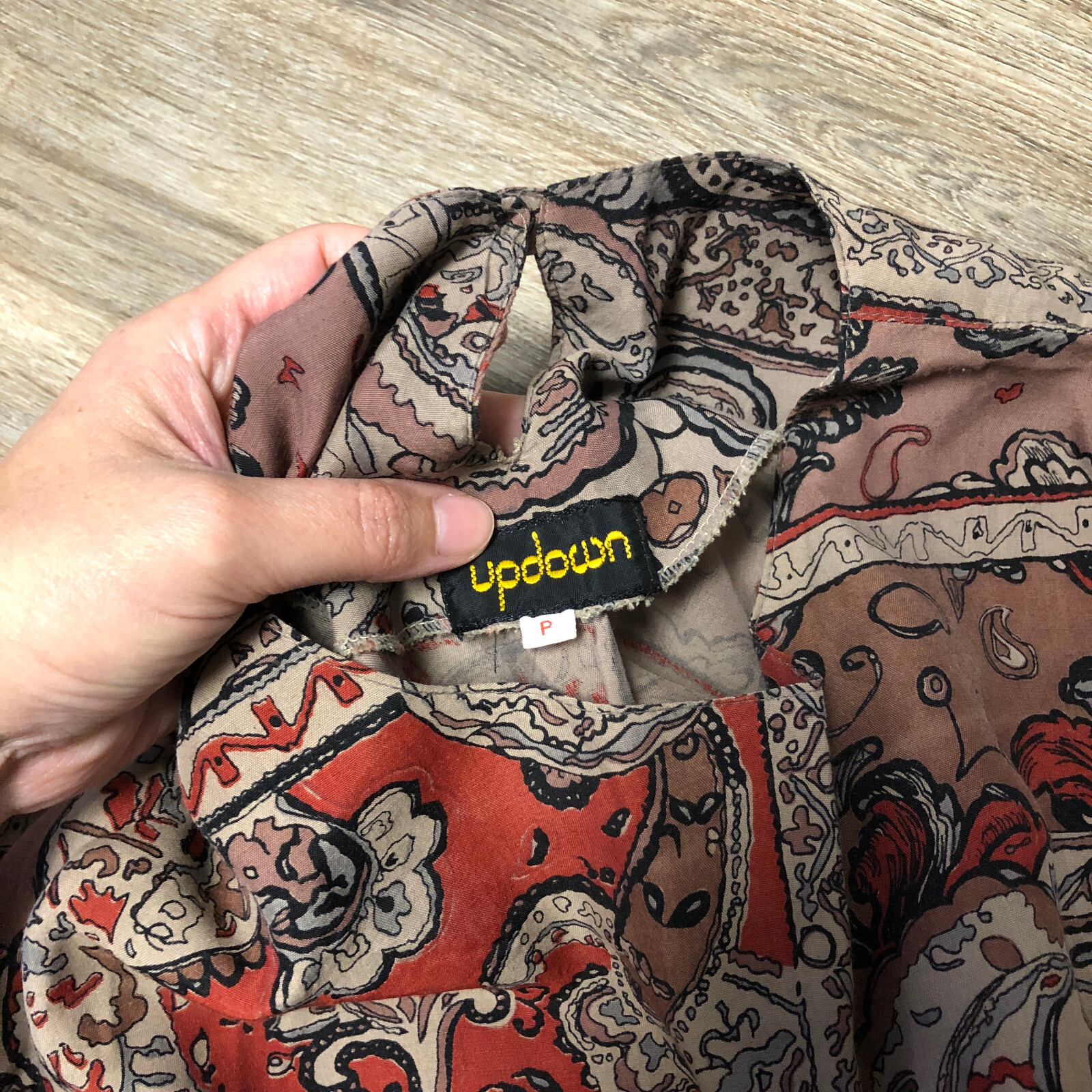 Vtg Paisley Persian Rug Print Batwing Dolman Sleeve Oversize Shirt Blouse Top S