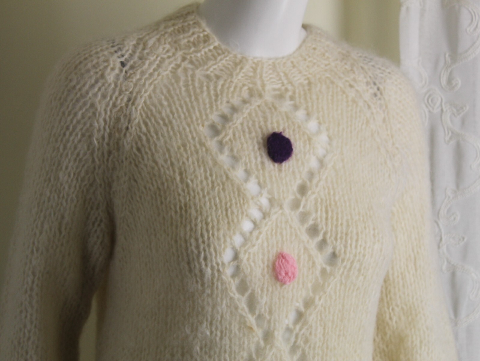 Vintage 1960s 70s Italy Mohair Kawaii Hand-Knit Funky Sweater 36 S M Fabulous