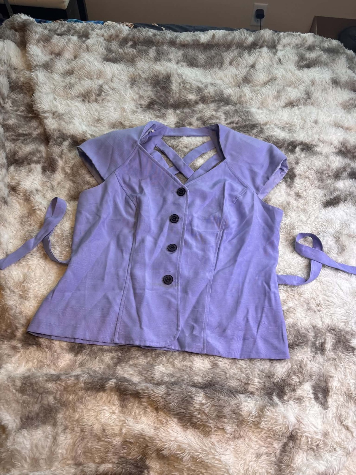 Vintage 90s Miss Scarlett Lavender Short Sleeve Blouse Size 12 Crisscross Tie…
