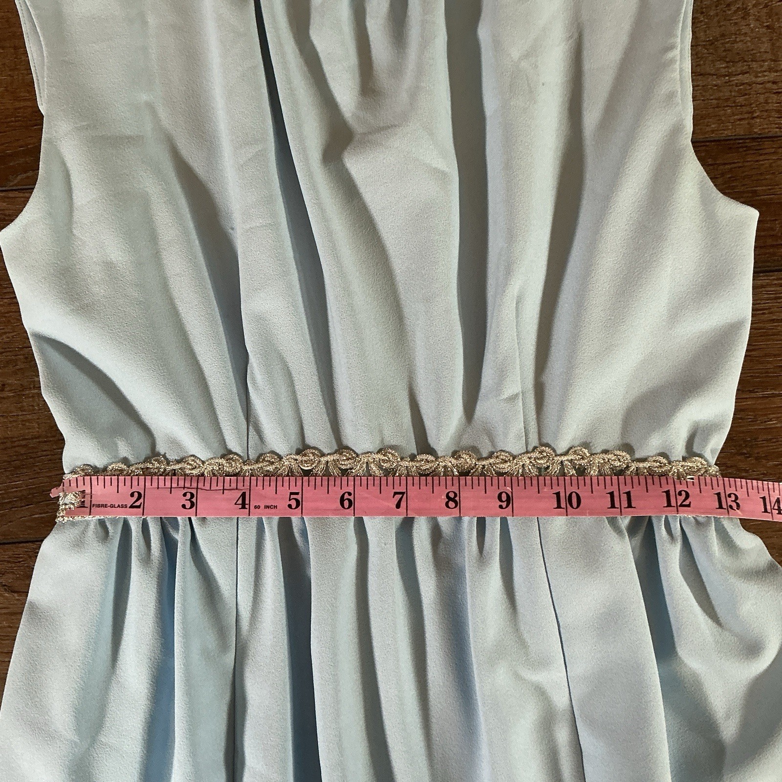60s 70s VTG Baby Blue Maxi Dress Sz XS/S Empire Waist Lace Trim Formal Gown 34E9