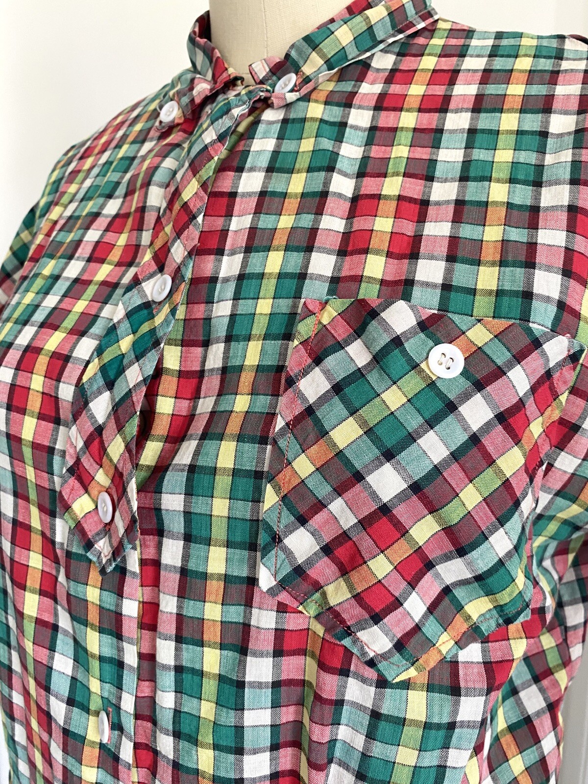 Vintage 40s 50s Shirt Women Medium Cotton Loop Collar Pinup Rockabilly Retro