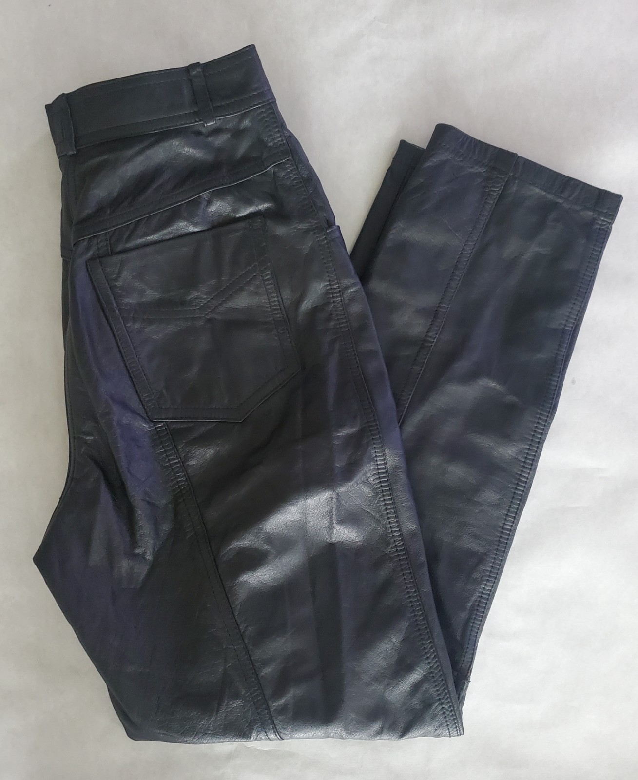VTG 90’s TOGETHER Black Leather High Rise Straight Leg Lined Moto Pants Size 8