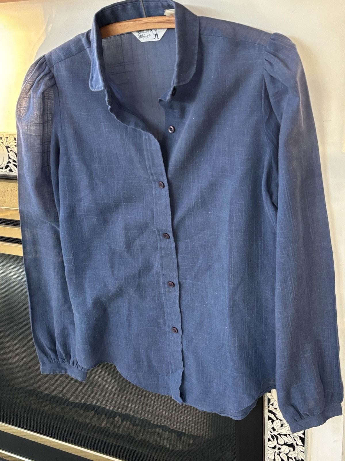 STUFFED SHIRT Navy Blue Semi Sheer Cotton/Poly Blend L/S Women’s ViNTaGe BlouSe