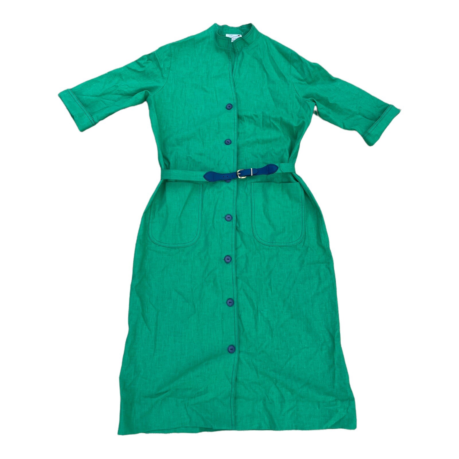 Vintage Serbin Designed by Marianne Green Shirt Dress Size 12 Womens Belted