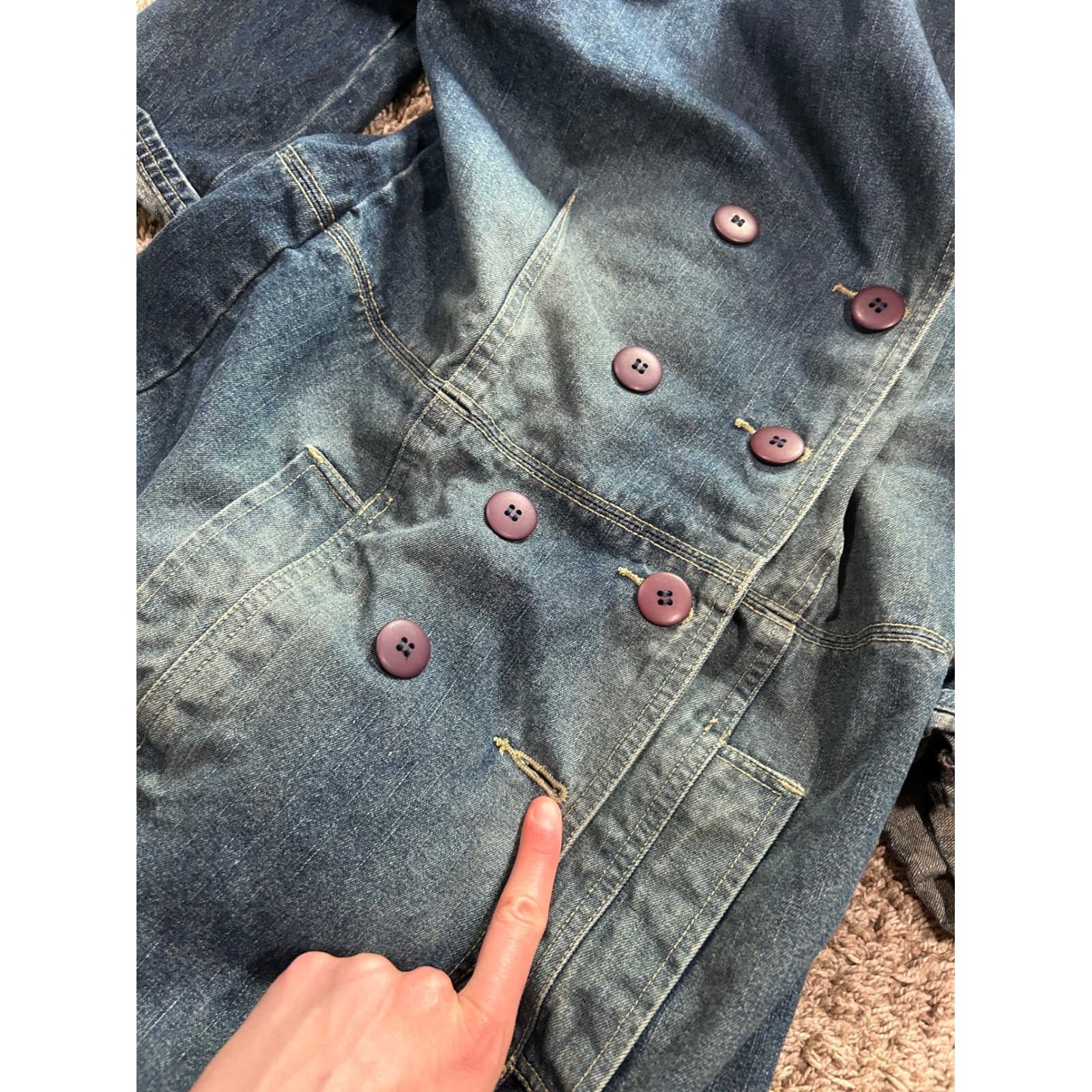 Vintage Womens Preppy Retro Utility Indie Medium Wash Blue Y2K Jacket *READ