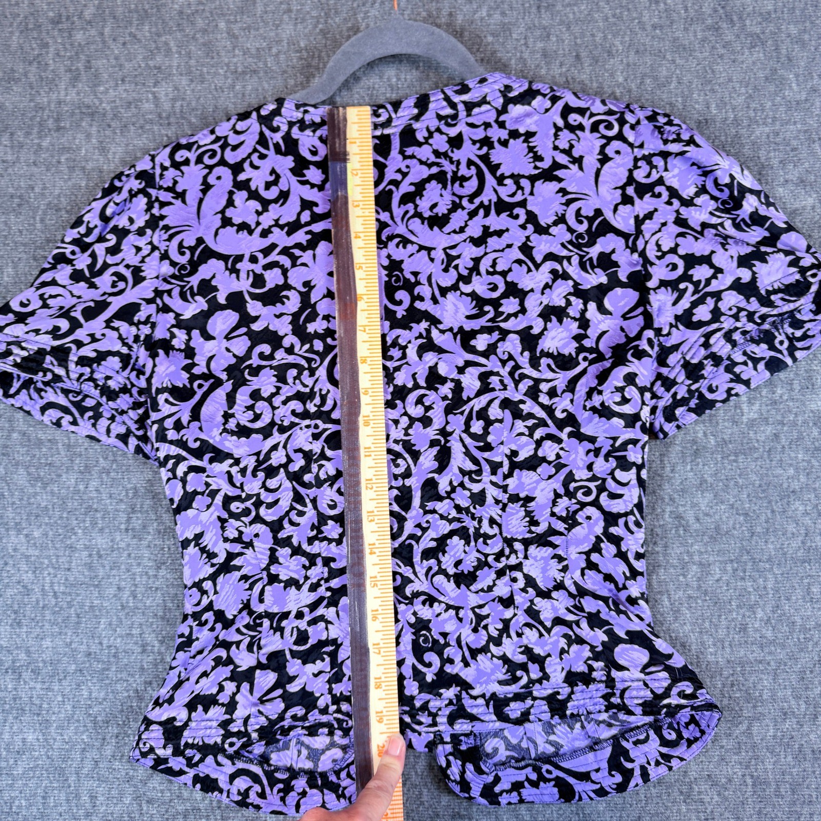 Maggy London Silk Peplum Blouse Vintage 1980s Jeannenen Booher Purple Black 4361