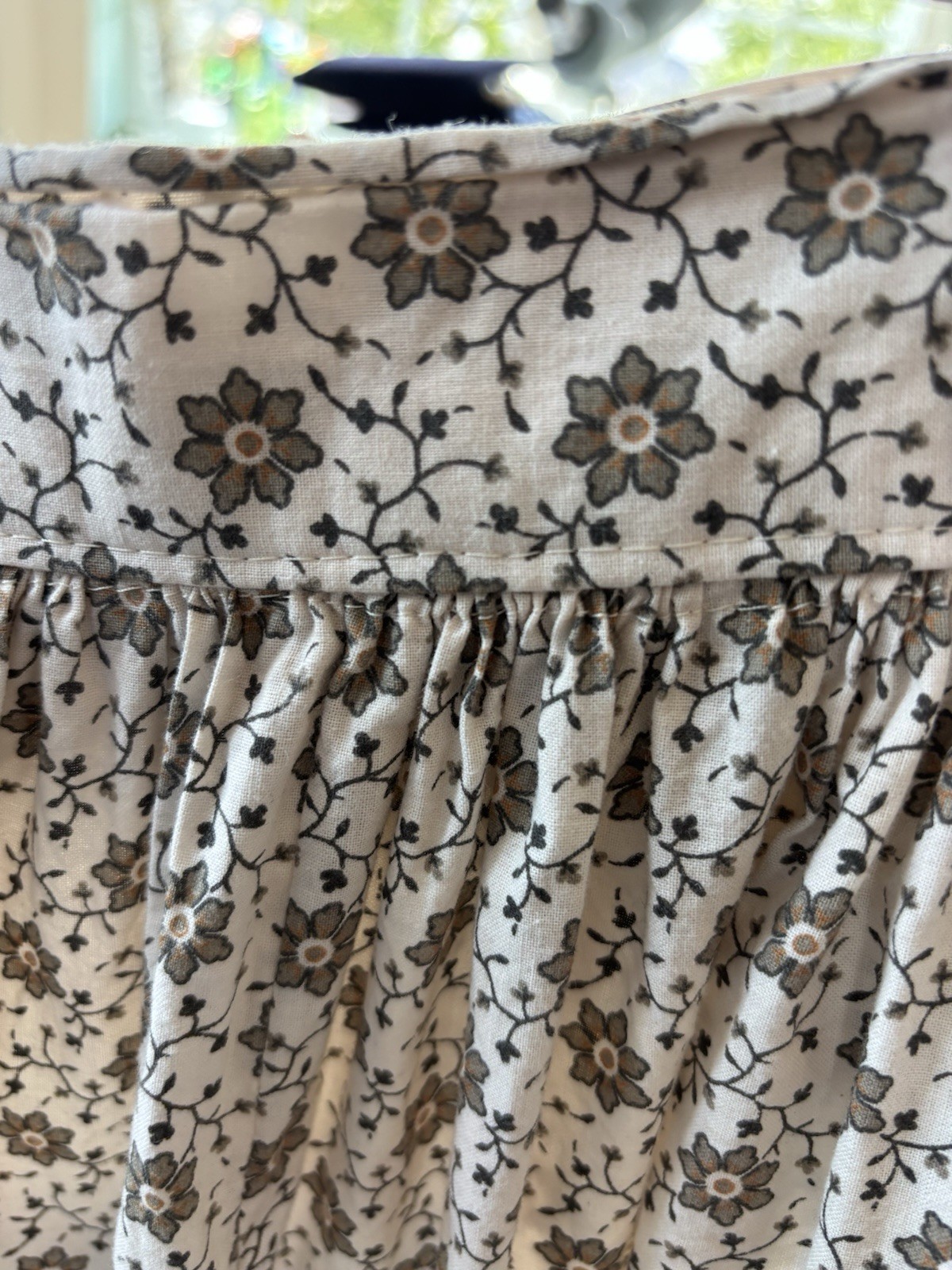 Vintage Brown Calico Floral Maxi Skirt Vintage Ribbon Trim Prairie Cottagecore