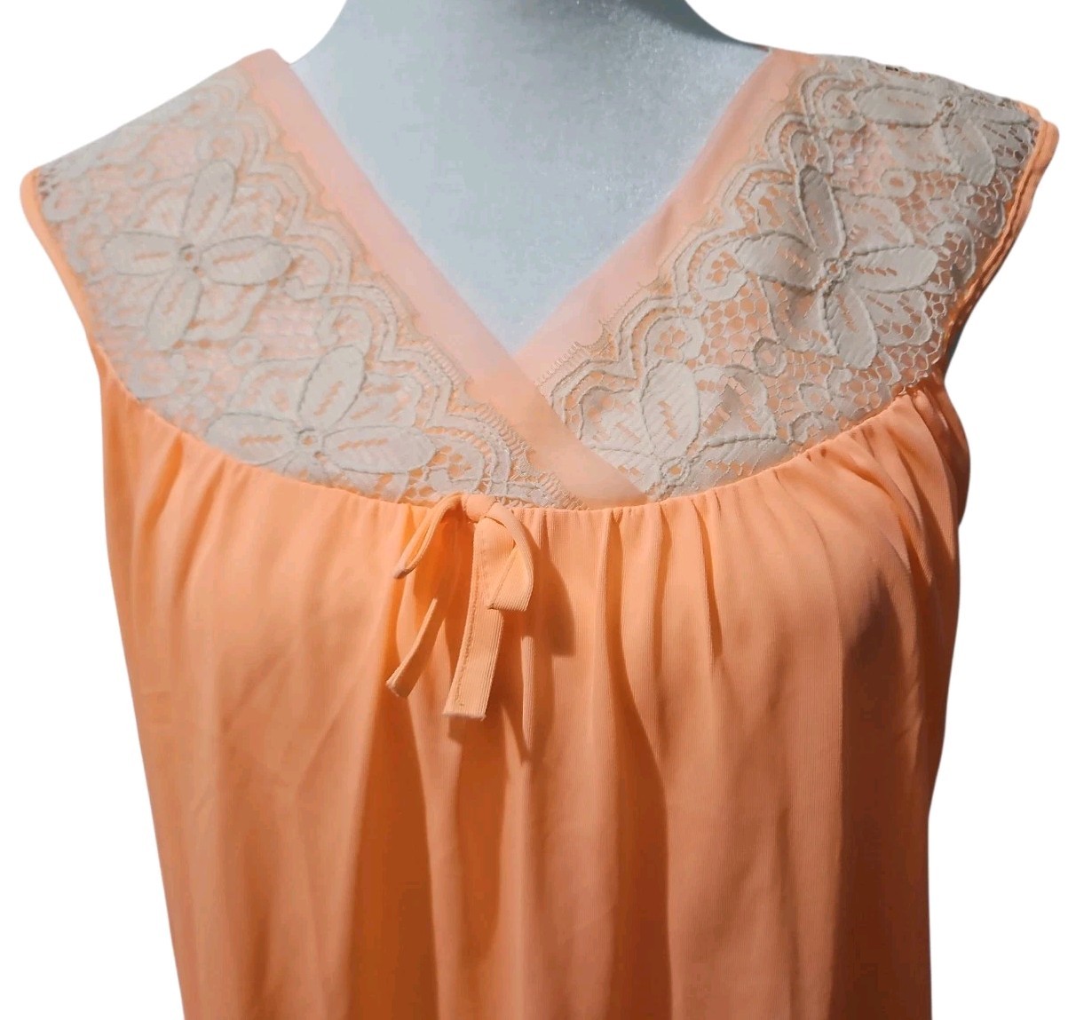 Vtg 80s Sidney Bernstein Peach Nylon Chemise LG Nightgown Sleeveless Grannycore