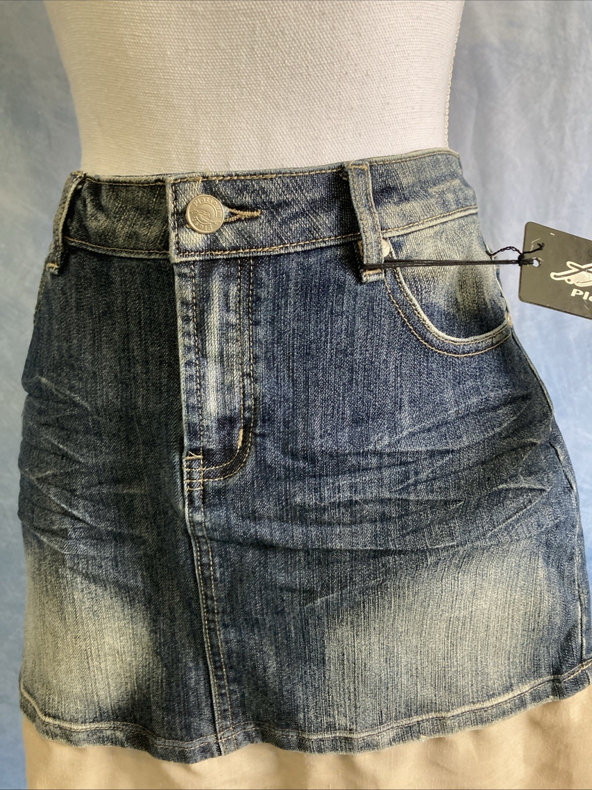 PLATINUM PLUSH 90s Y2K Denim Layered Skirt 6313 Embroidered Distressed Boho NOS