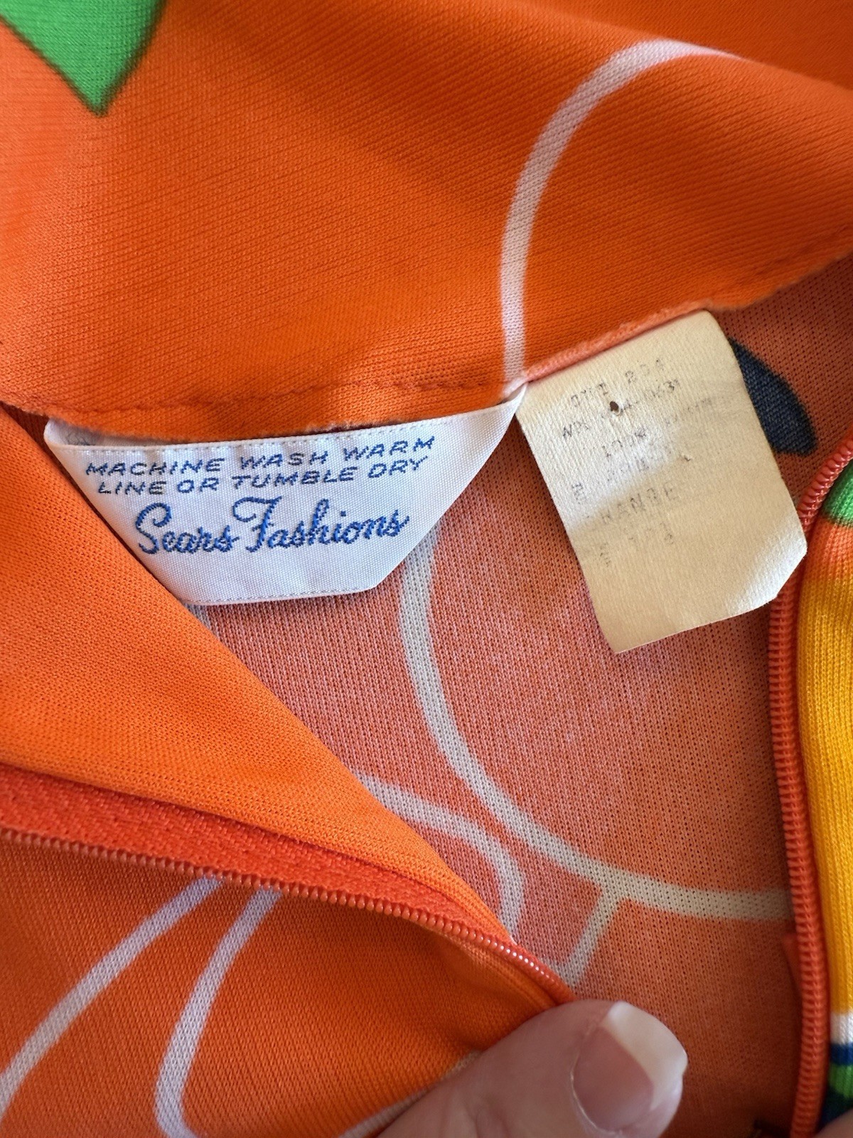 Sears Fashions Vintage 28 Dress Orange Cool Zipper Pull Long Sleeve