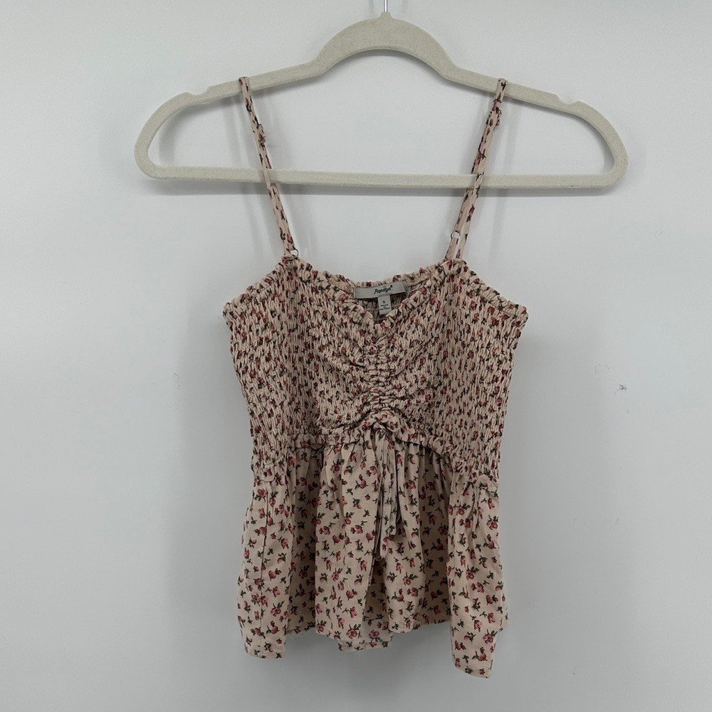 Papaya Y2K VTG FeminineChic Cottagecore Boho Girly Beige Floral Camisole Top SzS