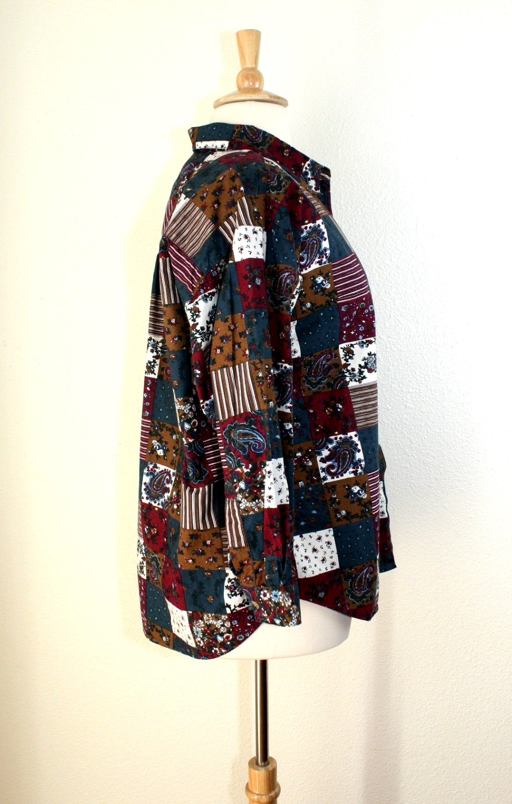 VTG SOLUTIONS! Casual Top Blouse Plus 3X Long Sl Multicolor Patchwork Print #03