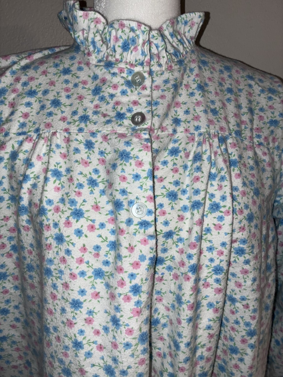 Sears Vintage Nightgown Warm Flannel 12 14 White Pink Blue Tiny Flowers Vintage