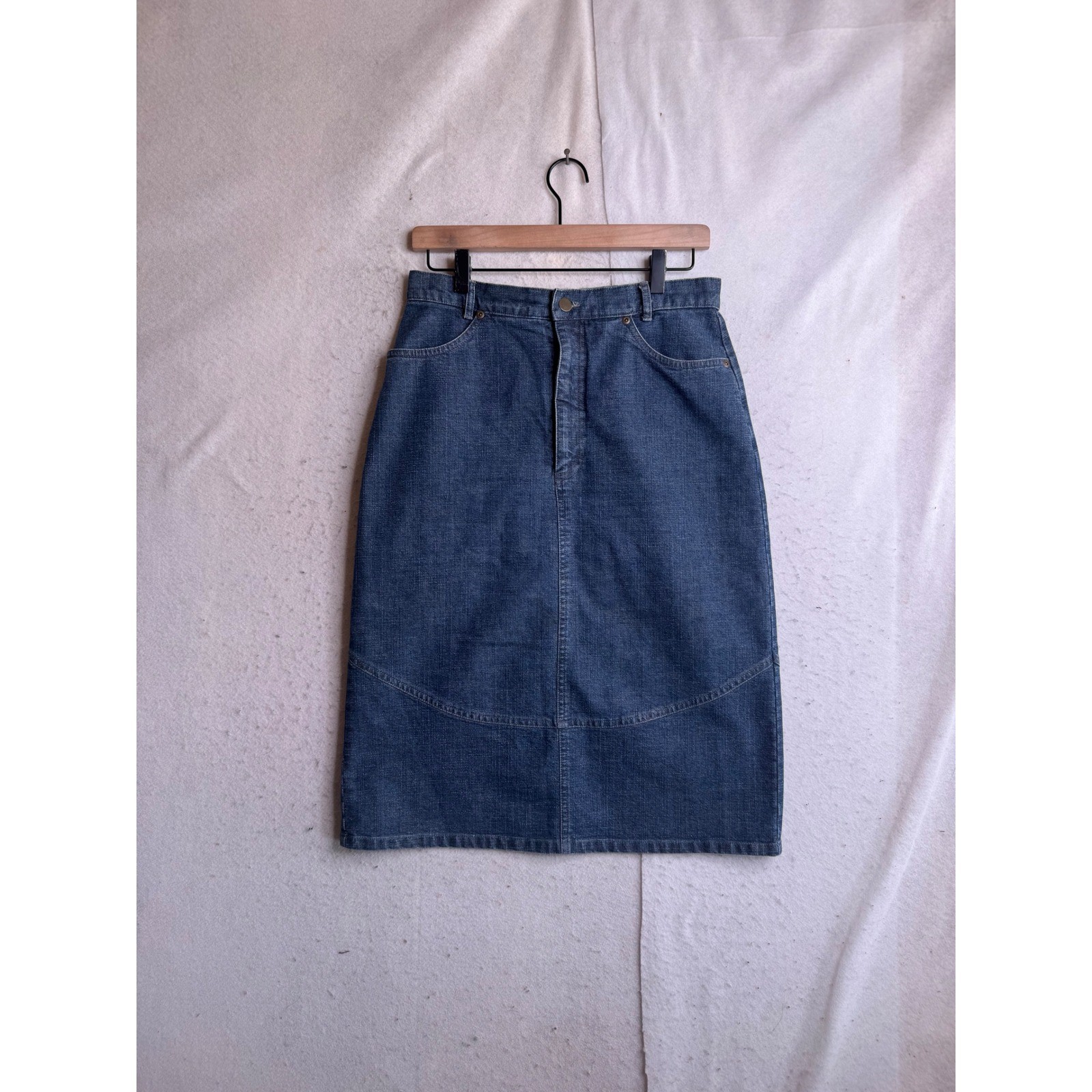 Gotcha Covered Vintage Denim Midi Skirt Indigo Blue High Waist Made in USA 8