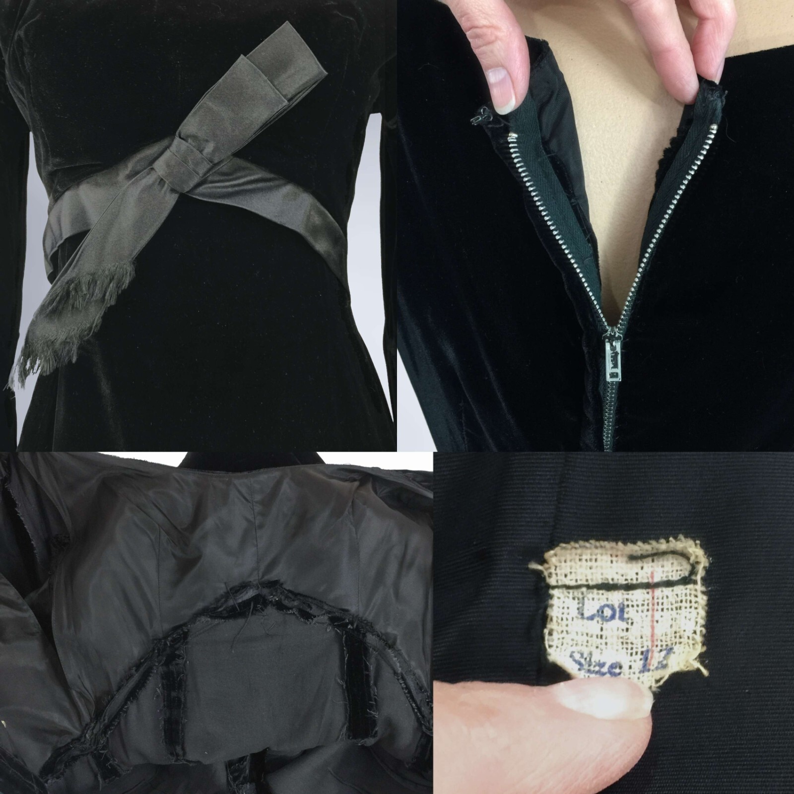 VINTAGE 50s Velvet Wiggle Bombshell Dress with Bow & Shelf Bust 36B/ 27W VFG