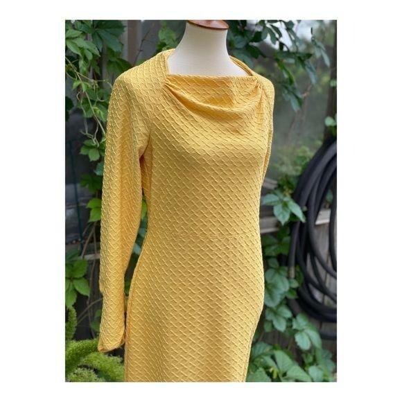 Vintage | 60s Maxi Dress Leg O Mutton Sleeve Quilted Waffle Knit Sz M