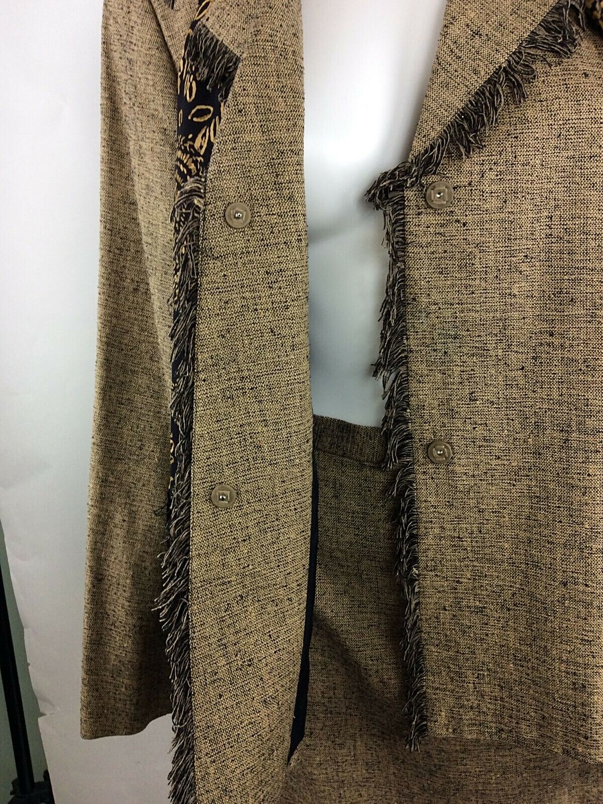 Ann May Vintage Women Silk Skirt Jacket Set Olive Size 12 (45)