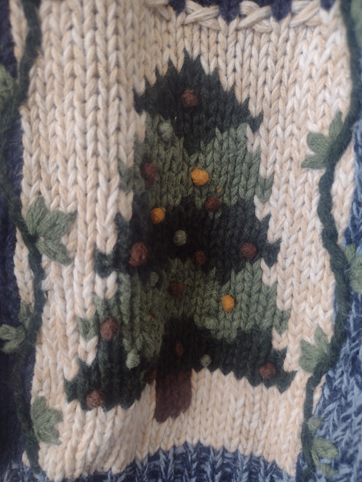 Nutcracker Ramie Cotton Blue Patchwork Cardinal Holiday Sweater Medium