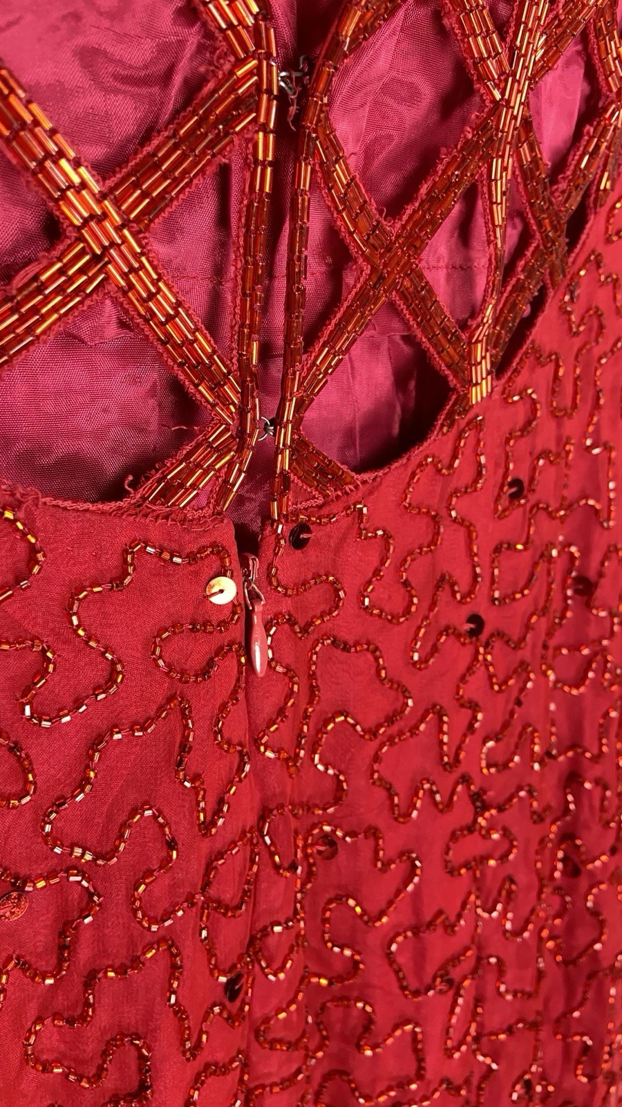 Vintage Andretta Donatello Womens Small Dress Red Beaded Silk Gown 90s Y2K Prom