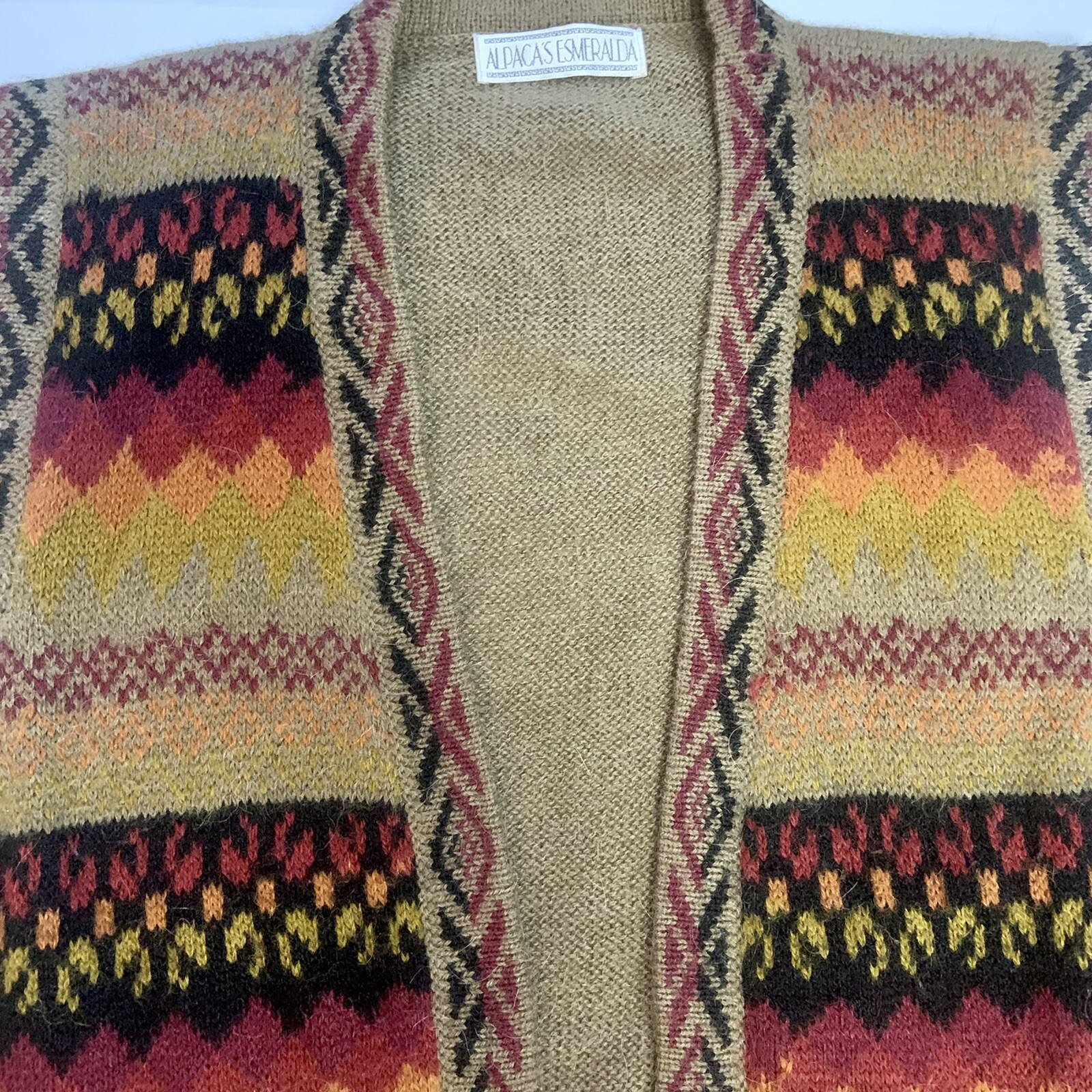 Vintage Alpaca Esmeralda Aztec Mixed Pattern Open Front Alpaca Wool Sweater Vest