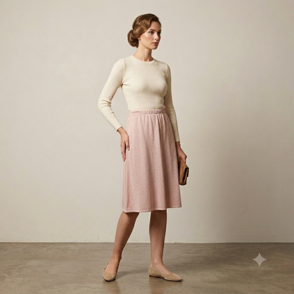 VTG Philippe Marques Knit Skirt 16 Pink Shimmer A-Line Midi Coquette Balletcore