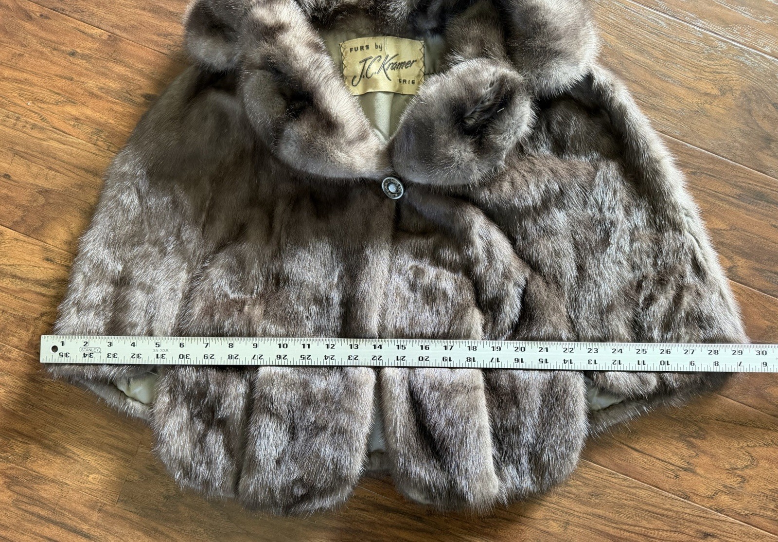 Vintage Mink Fur Capelet Bridal Wrap Stole J.C. Kramer Erie PA Rhinestone Clasp