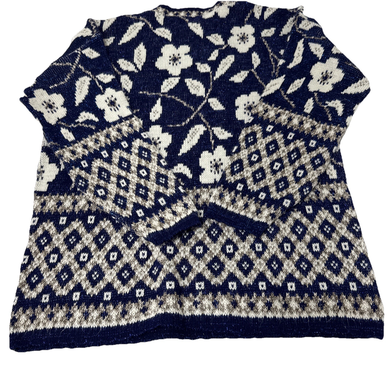 VTG 80s 90s Boho METALLIC Blue Ugly Christmas Party Sweater Lurex Holiday Time L