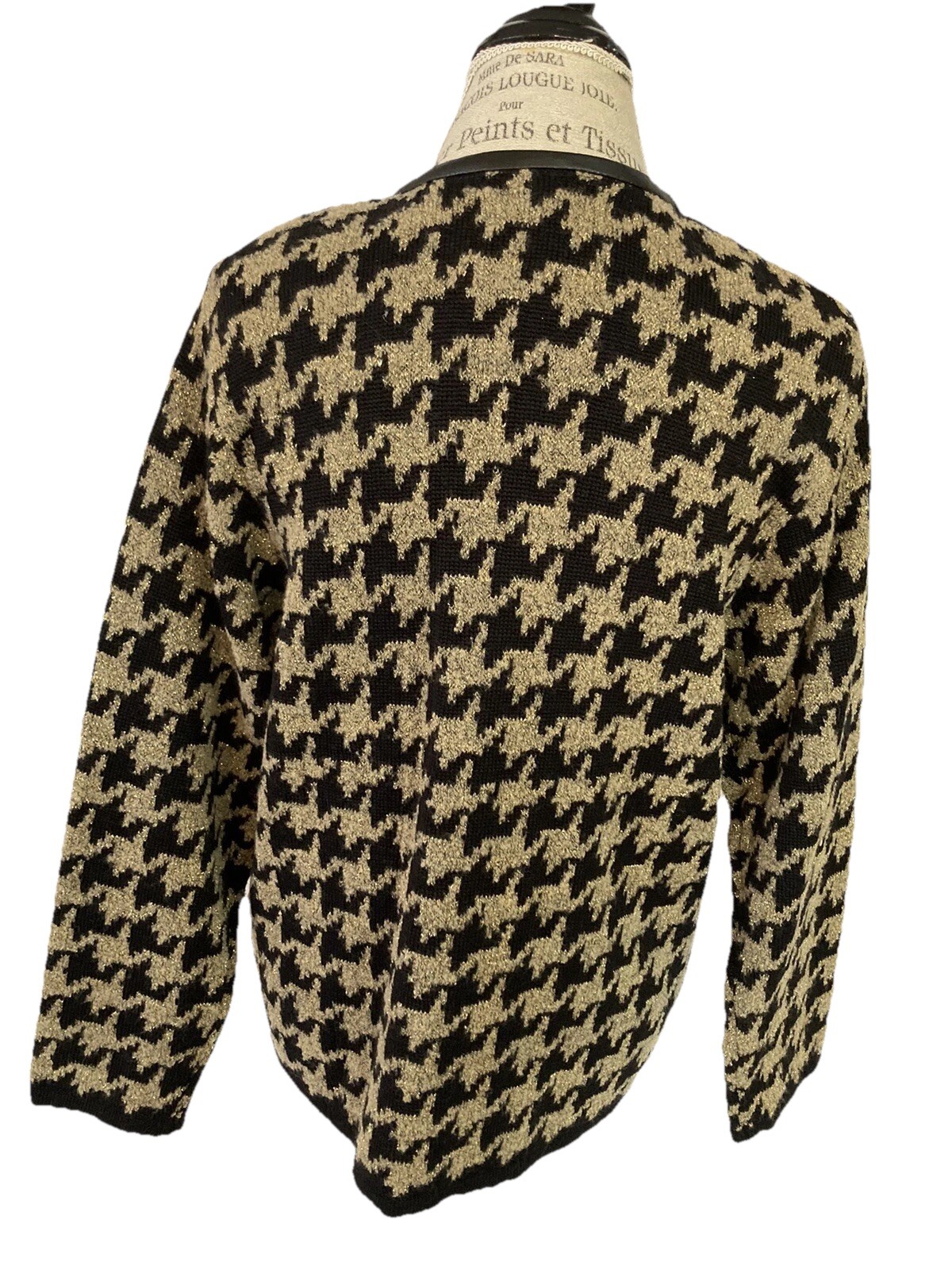 Vintage Rochelle California Women’s Sweater Jacket Zip Metallic Black Gold Sz PL