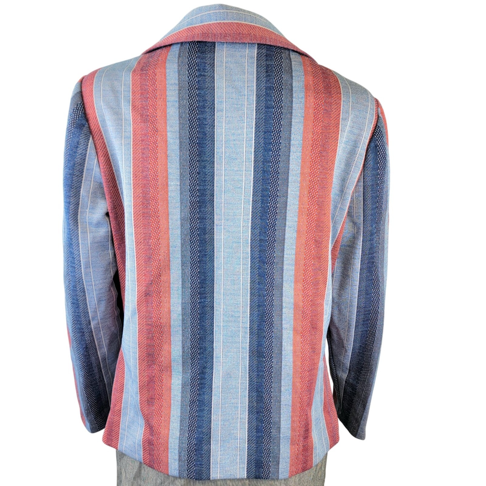 Vintage 70s Stripe Shirt Jacket Women Medium Pink Blue Collar Button Lightweight