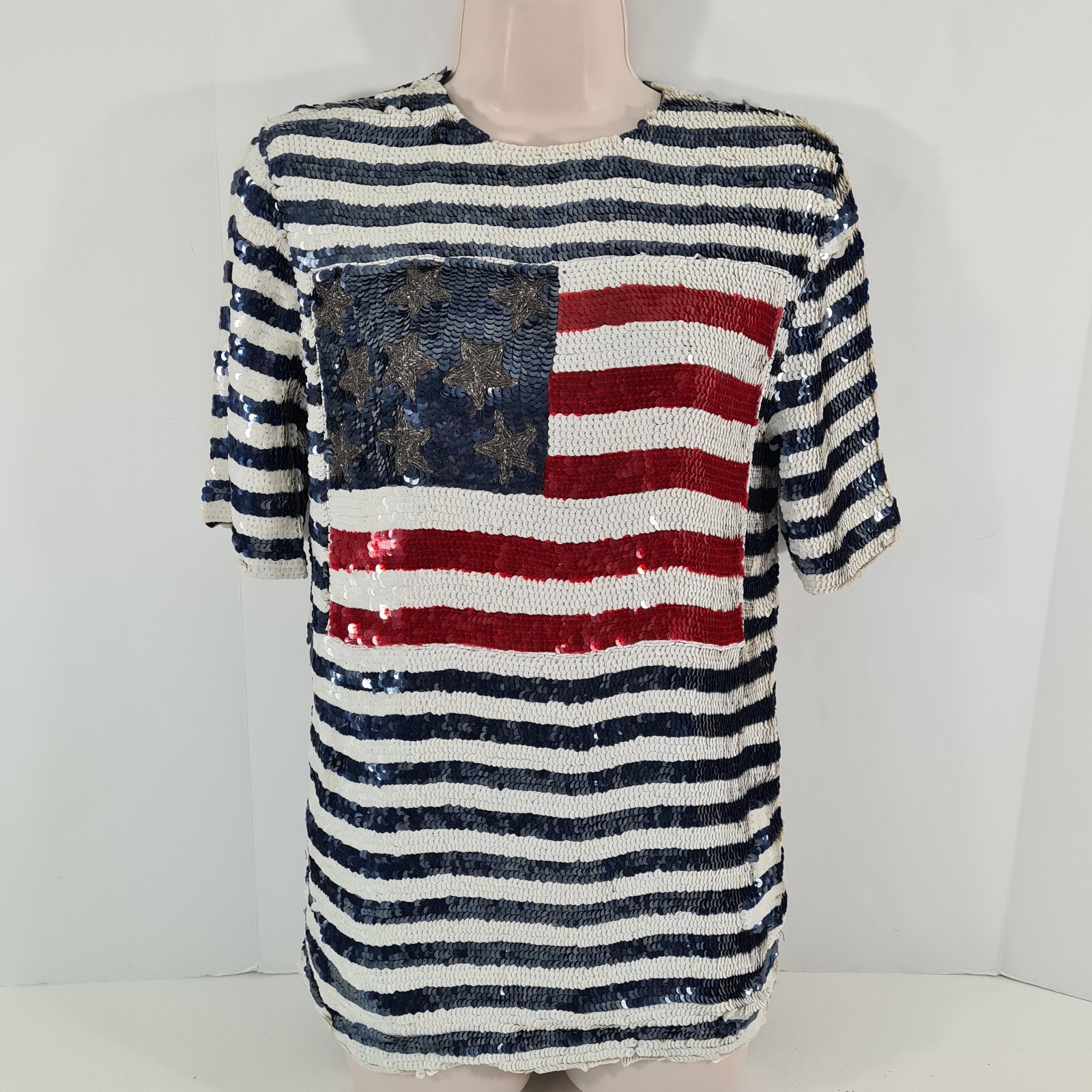 Vintage Modi American Flag Patriotic Sequined Top Size S (6/8)