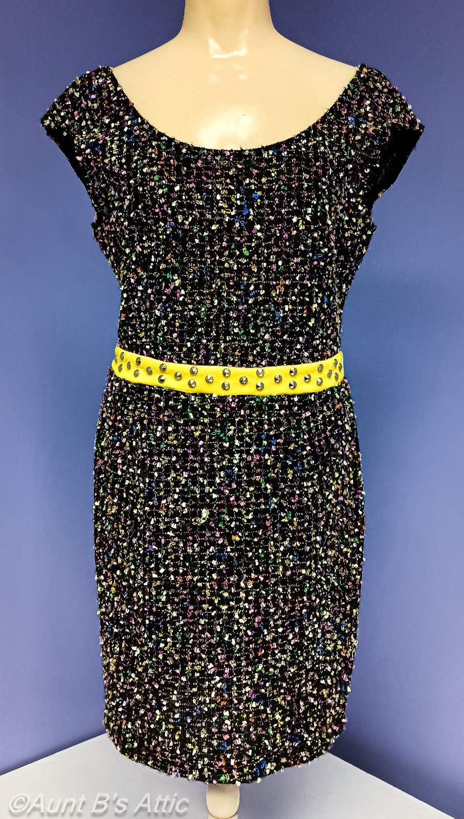 Vtg 90 s Solemio Poly/Acrylic/Wool Multi Color Nubby Textured Confetti Dress LG