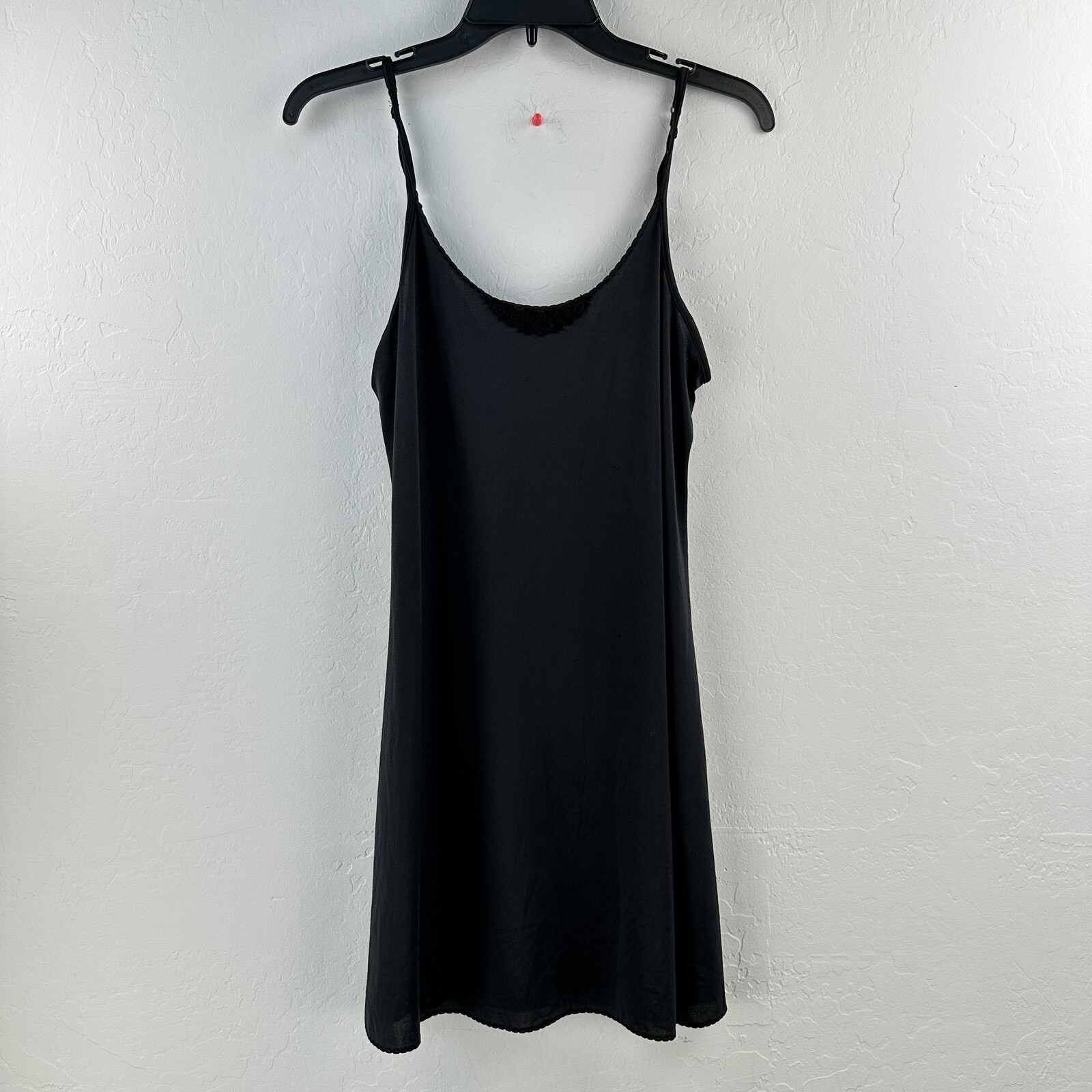 Vintage Sears Full Slip Black Nylon Size M Spaghetti Straps Appliqué
