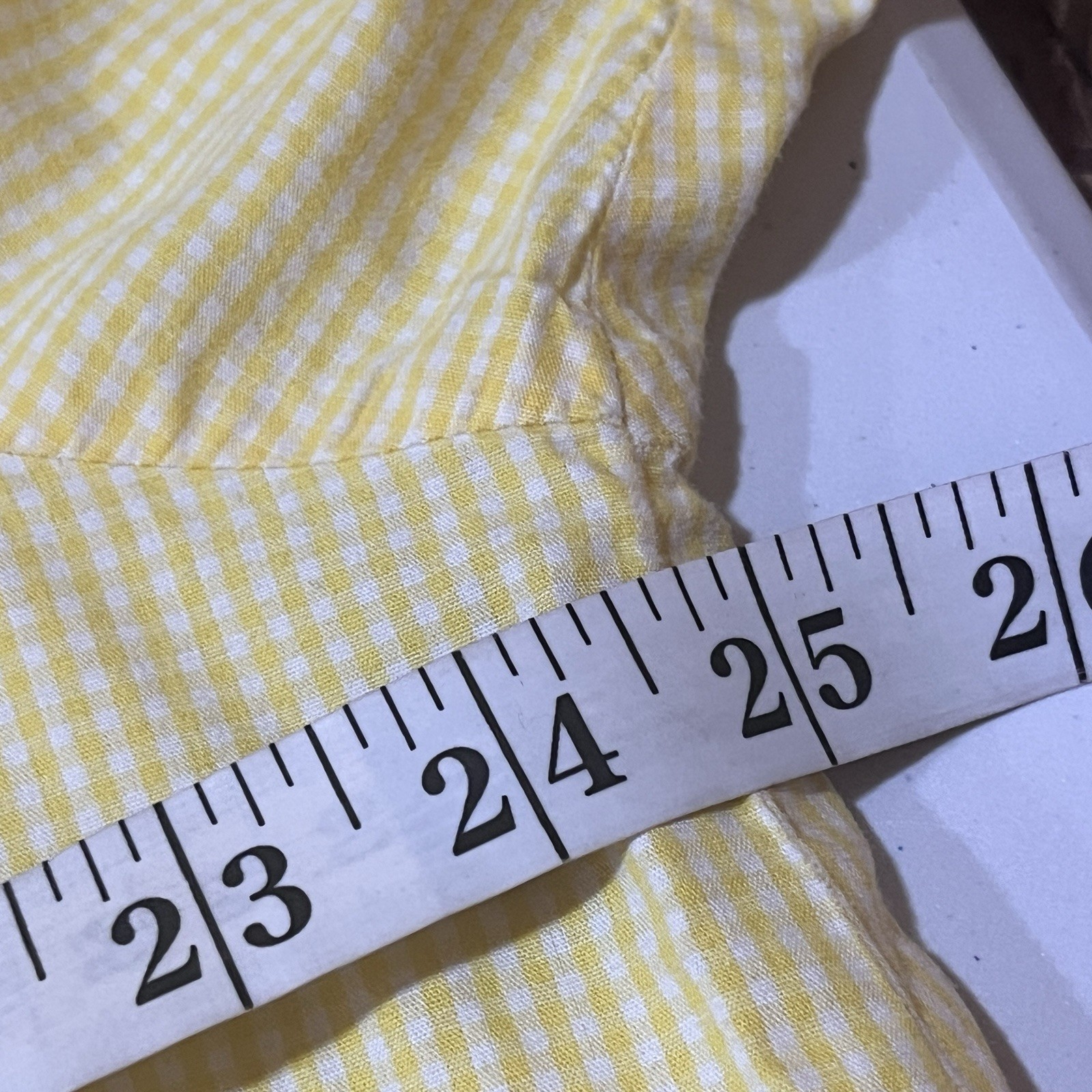 Vintage Go Softly Sz 1X Yellow Gingham Blouse Floral Buttons Tunic White Trim