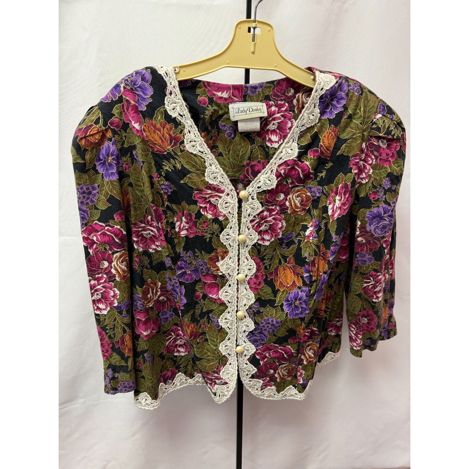 Lady Dorby Vintage Floral Lace Trim Cottagecore Romantic Blouse 10W
