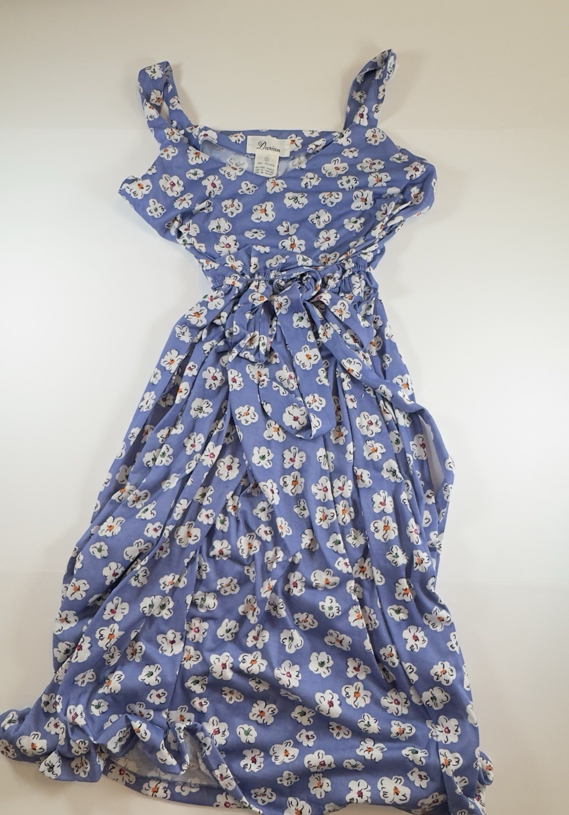 Vintage Dress Size 12 Darian Blue With Colorful Flowers Cinch Waist Floral 90’s
