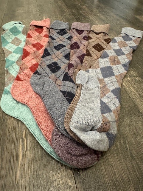 VTG 80s Argyle Sample Set NOS Mis Matched 6 pcs Red Brown Grey Blue Socks knee