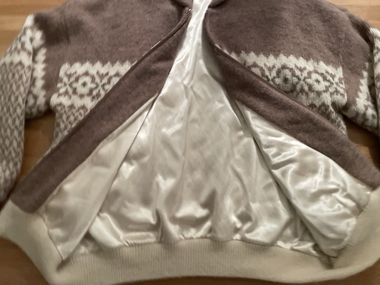 Vintage Tundra 100% Pure Virgin Wool Zip Sweater- Women’s XL- Taupe Fair Isle