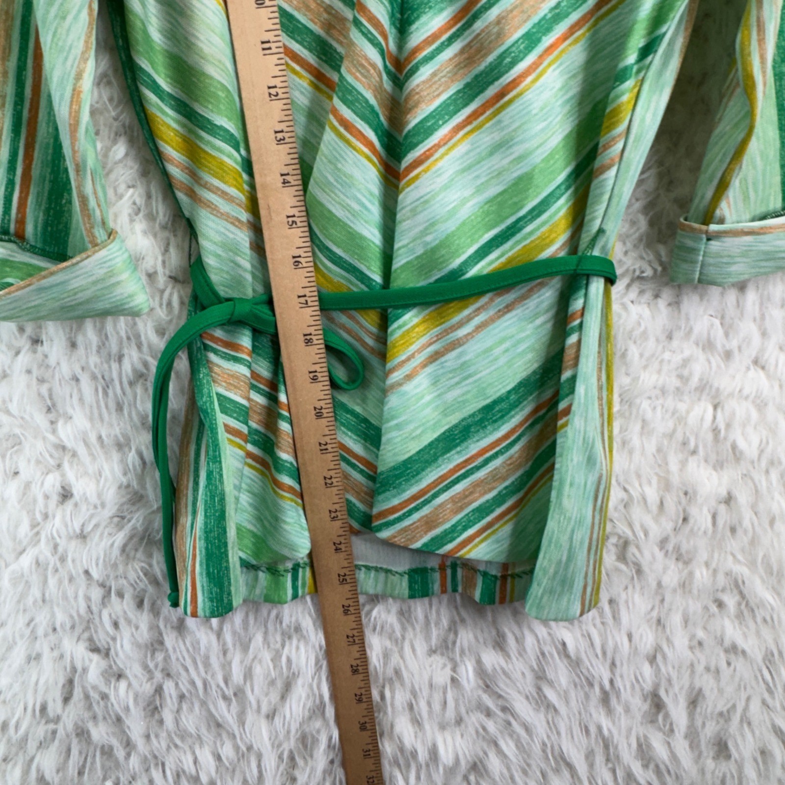 Unbranded Vintage Striped Belted Tunic Top Green Chevron Retro 70s Aesthetic