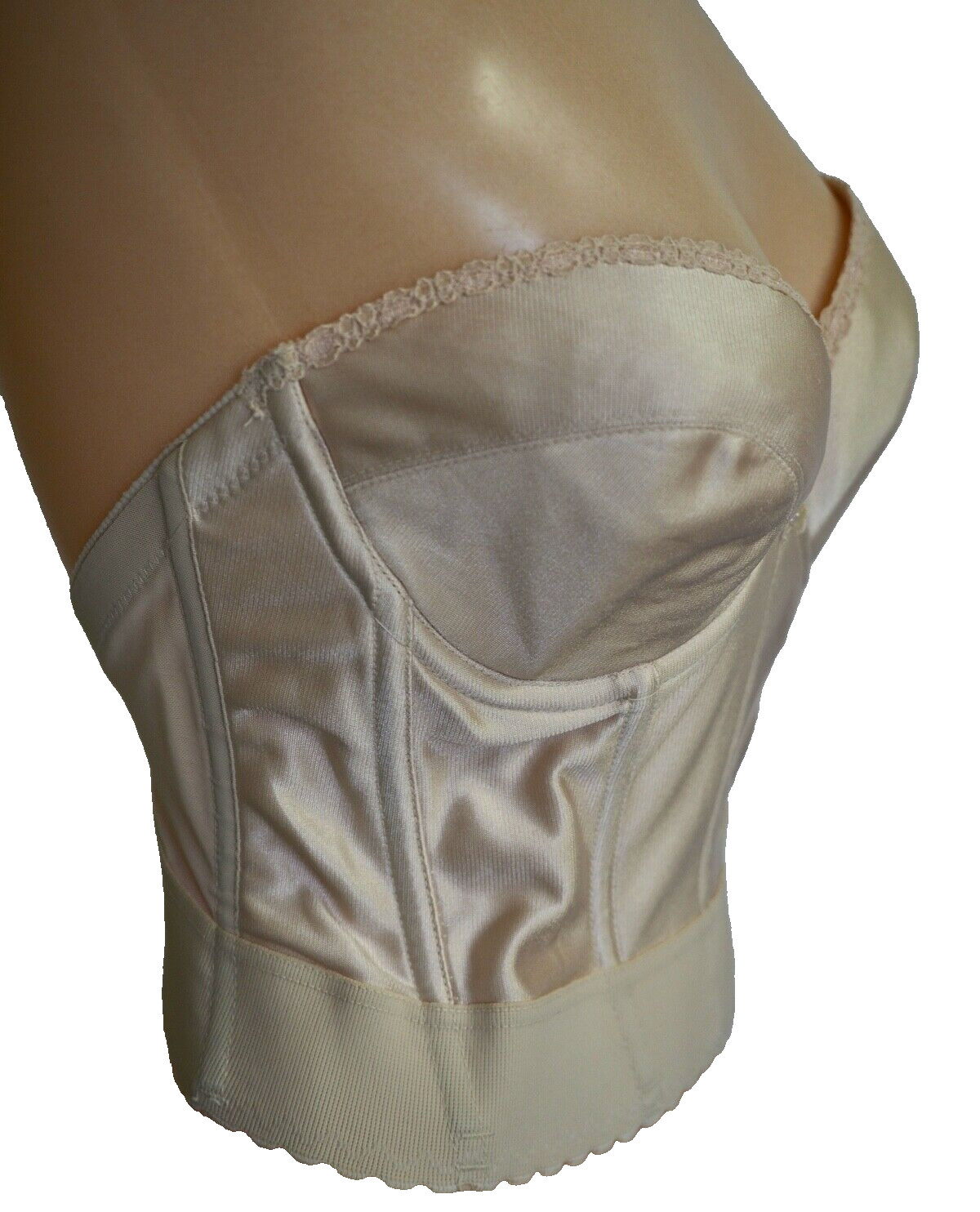 Vintage Carnival longline bra Size 36C Nude Beige Bridal Corset Mint Strapless