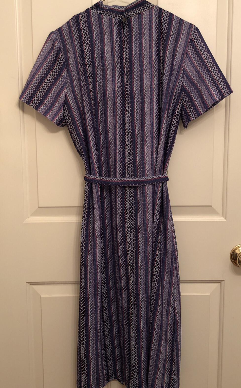 Vtg 60s 70s Blue Purple Stripe Polyester Jacket Dress CB New York