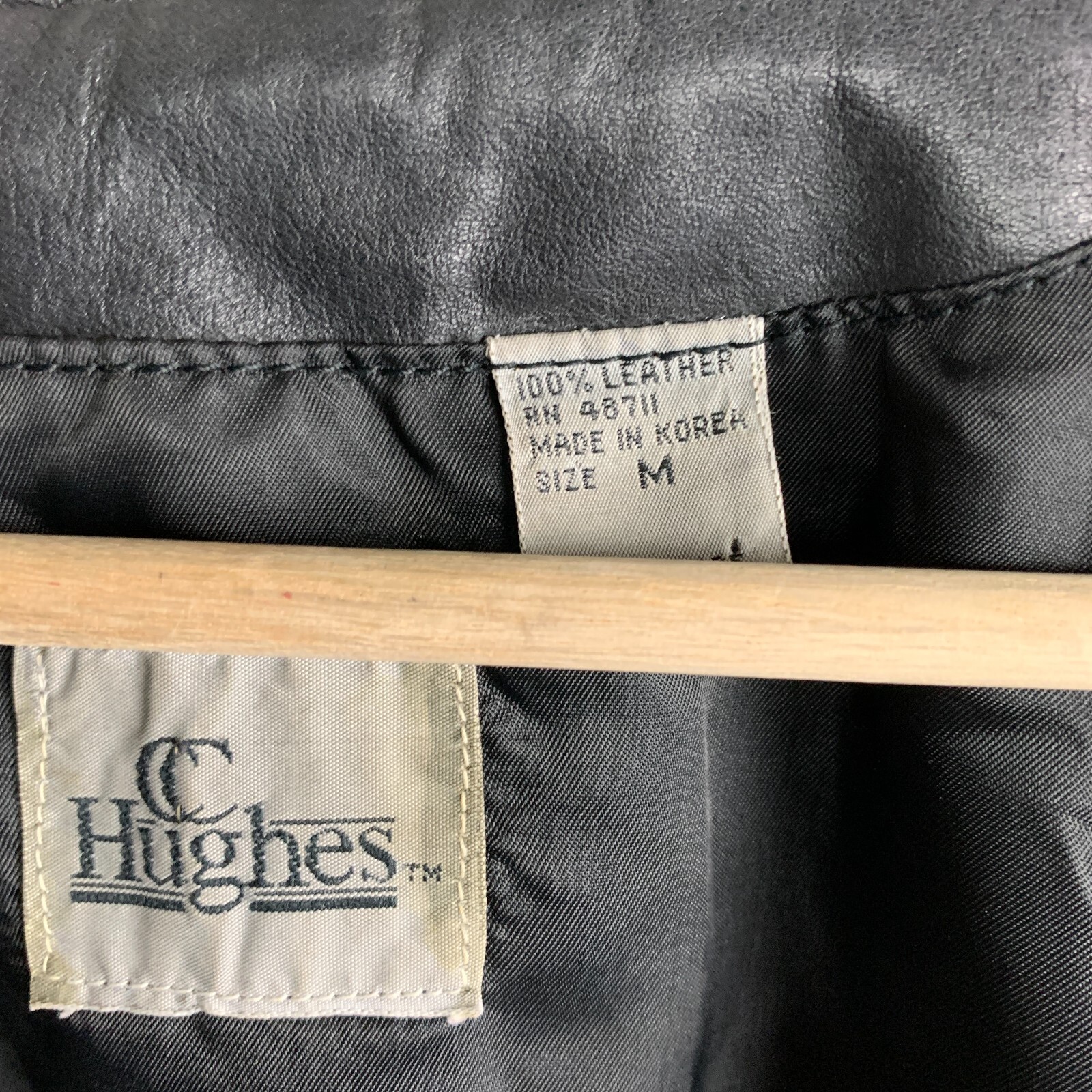 CC Hughes Vintage Jacket Black Leather Collared 1-Button Pockets Lined Size M
