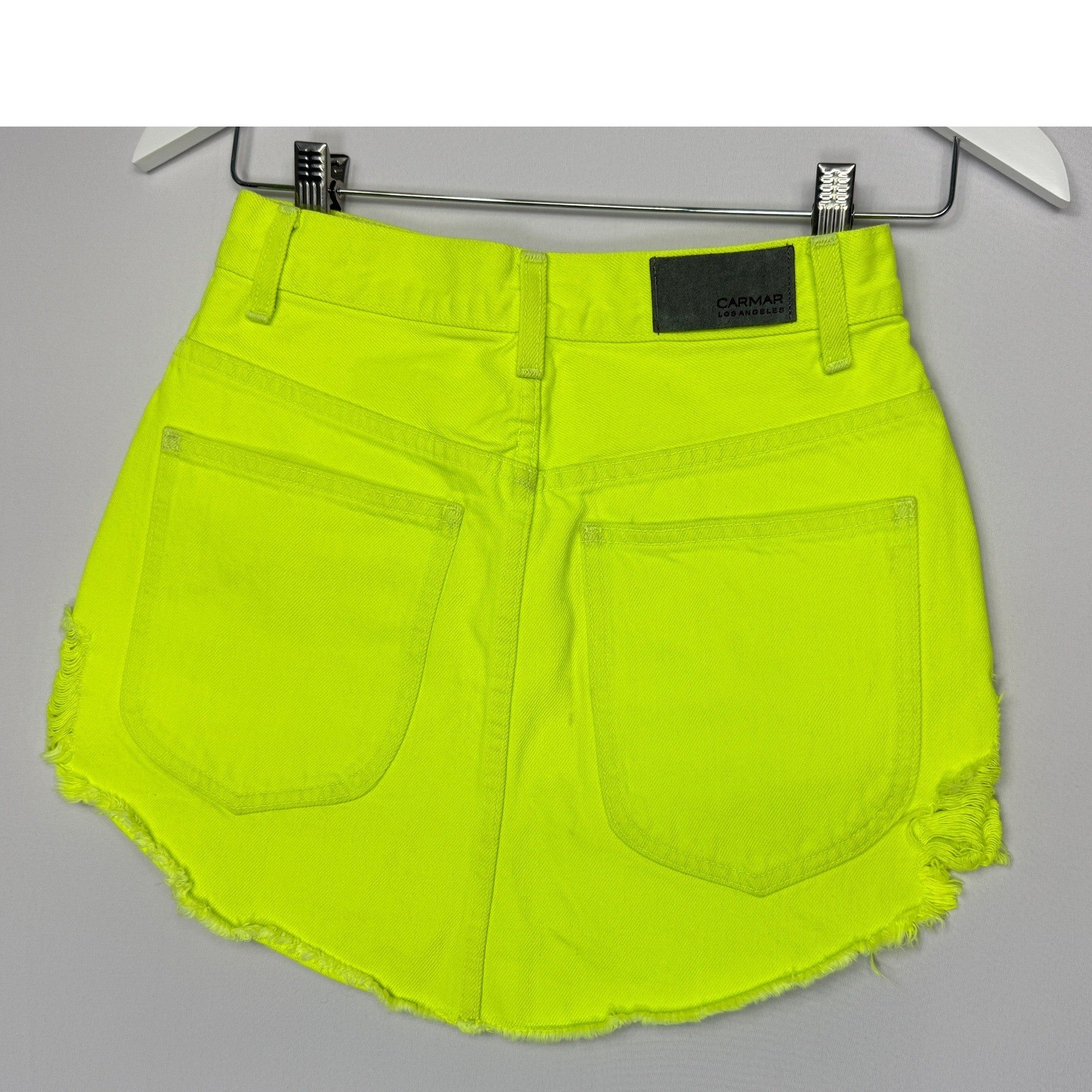 Carmar Los Angeles Neon Yellow Distressed Denim Mini Skirt Size 25 NWT