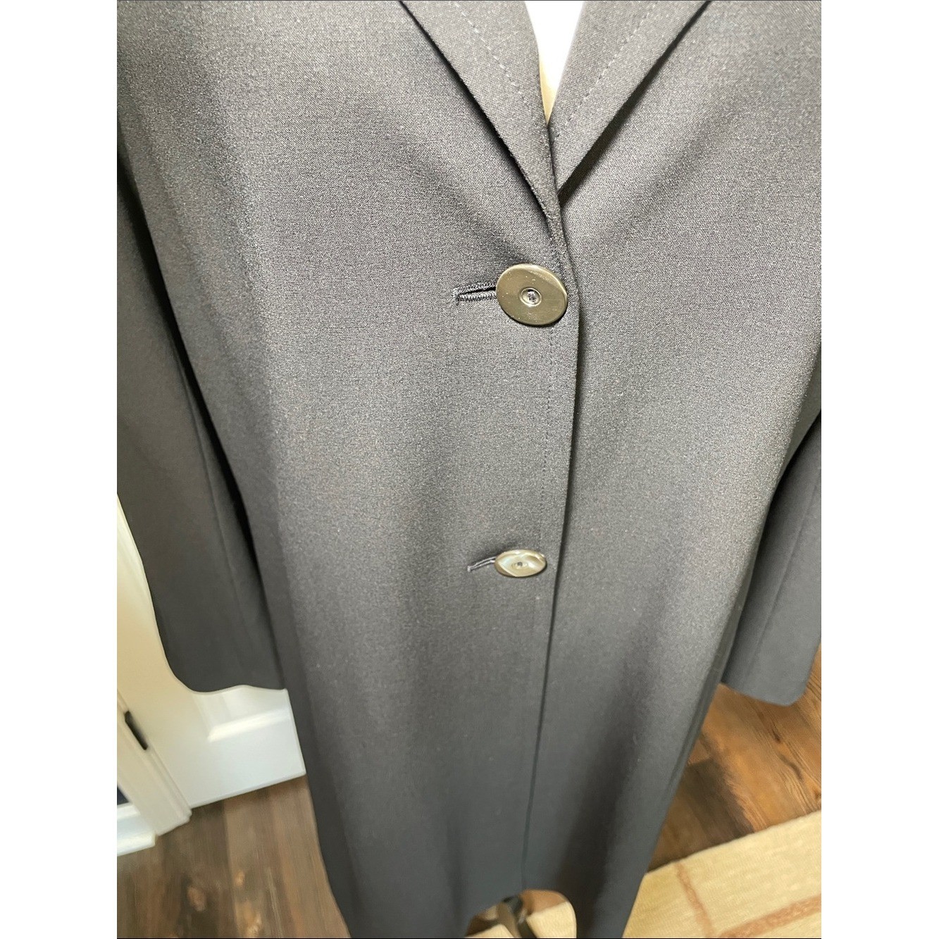 VTG Mondi Black Wool Trench Coat Duster Jacket Longline Blazer West Germany L