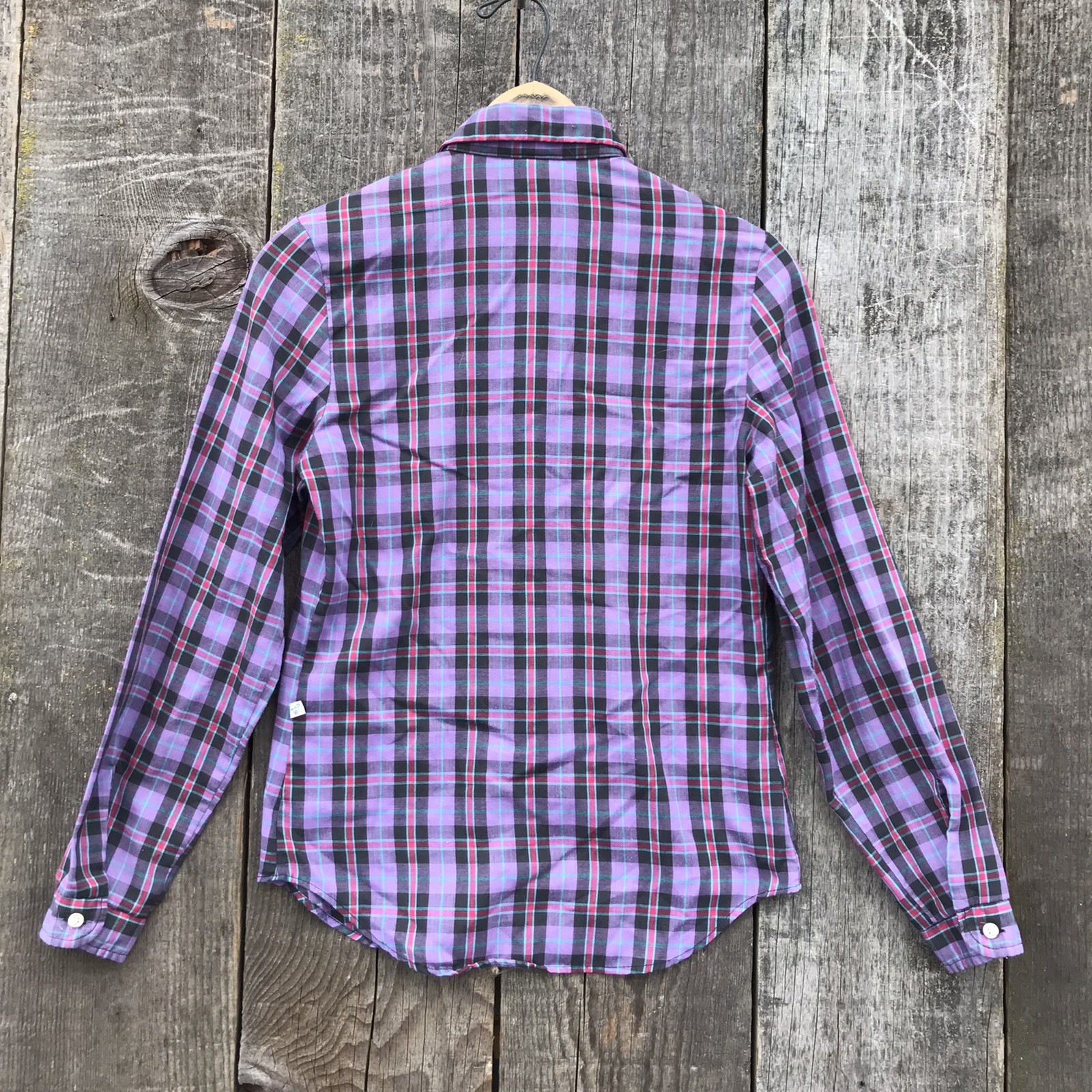Vintage 80s Wrangler Cowgirl Peter Pan Collar Plaid Blouse Jrs 5 (Small) Reg XS
