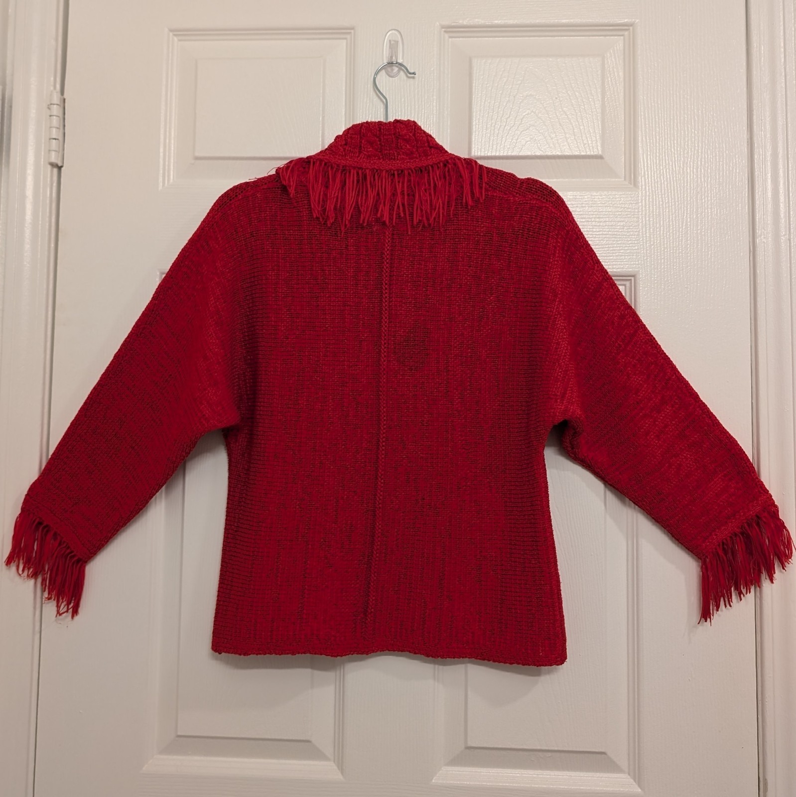 VTG FIA ITALIA Sweater Top Fun Fringe Hand Loomed Red Turtle Neck Women’s Sz S
