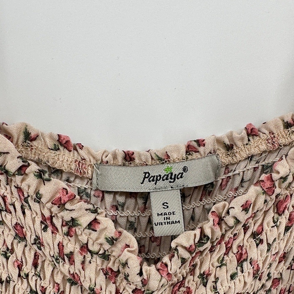 Papaya Y2K VTG FeminineChic Cottagecore Boho Girly Beige Floral Camisole Top SzS