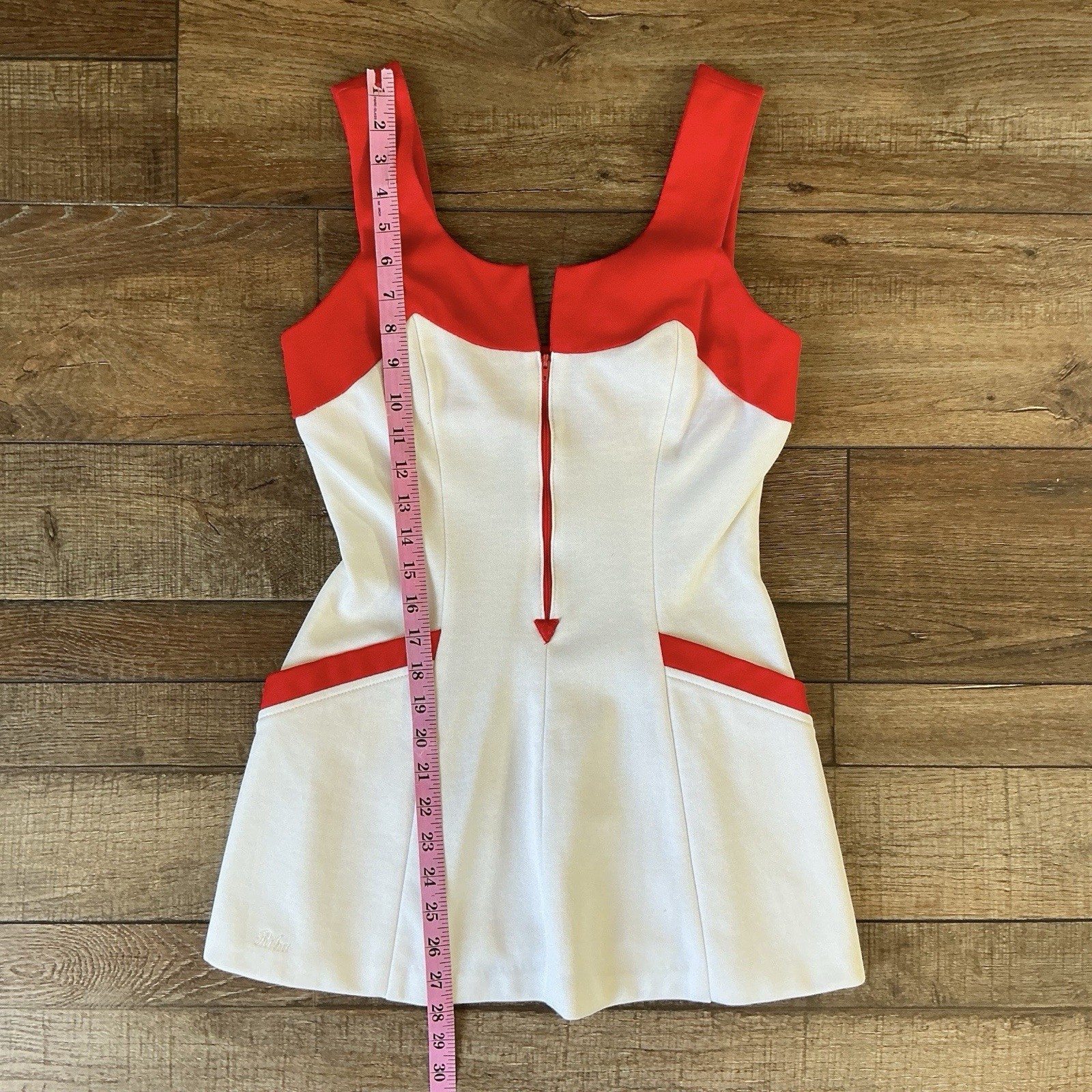VINTAGE Riha Santa Barbara Tennis Dress Red White Zip Size 9/10 Colorblock #1602
