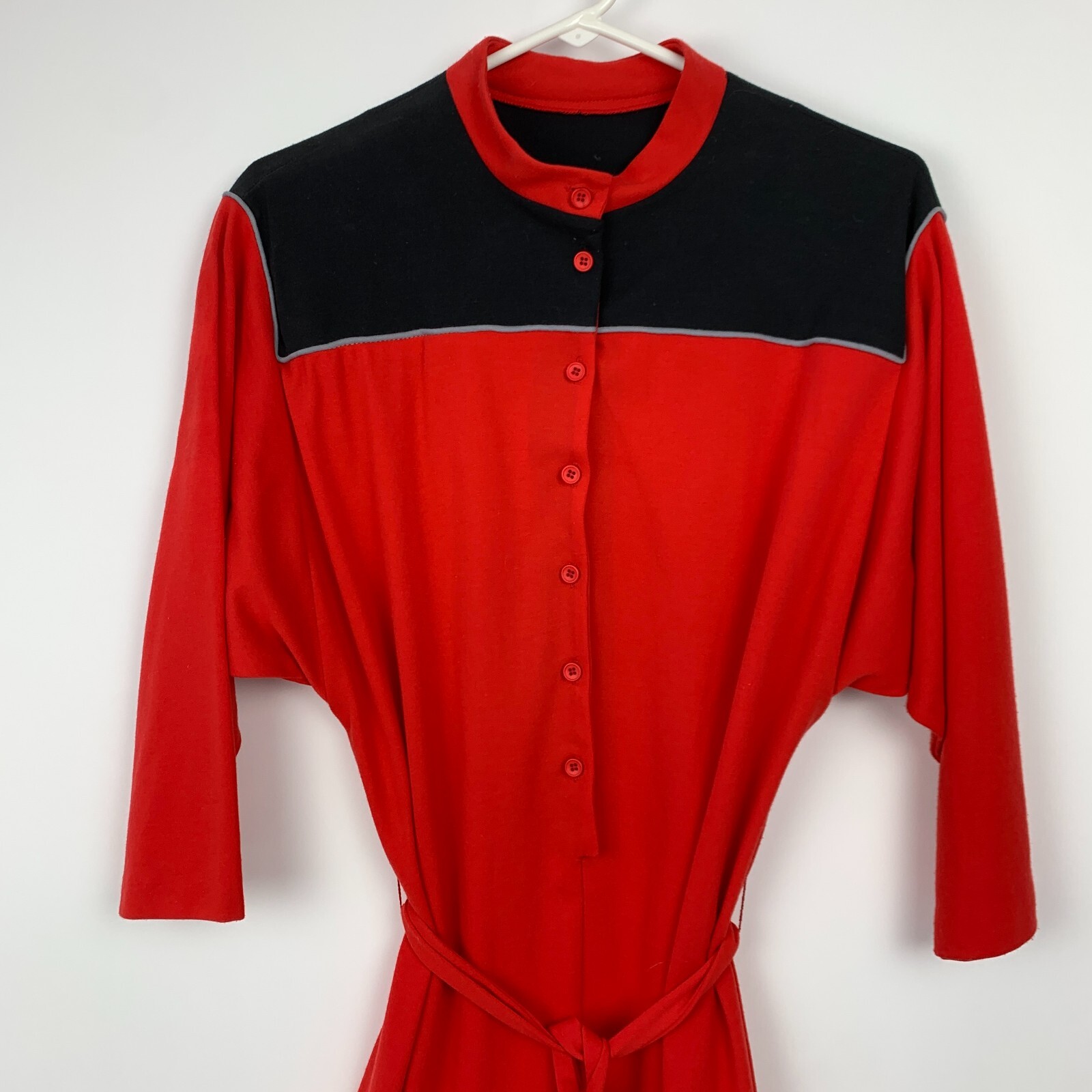 Vintage 70s Toni Todd Red Black Jersey Mod Go Go Shirt Dress Bust 26″