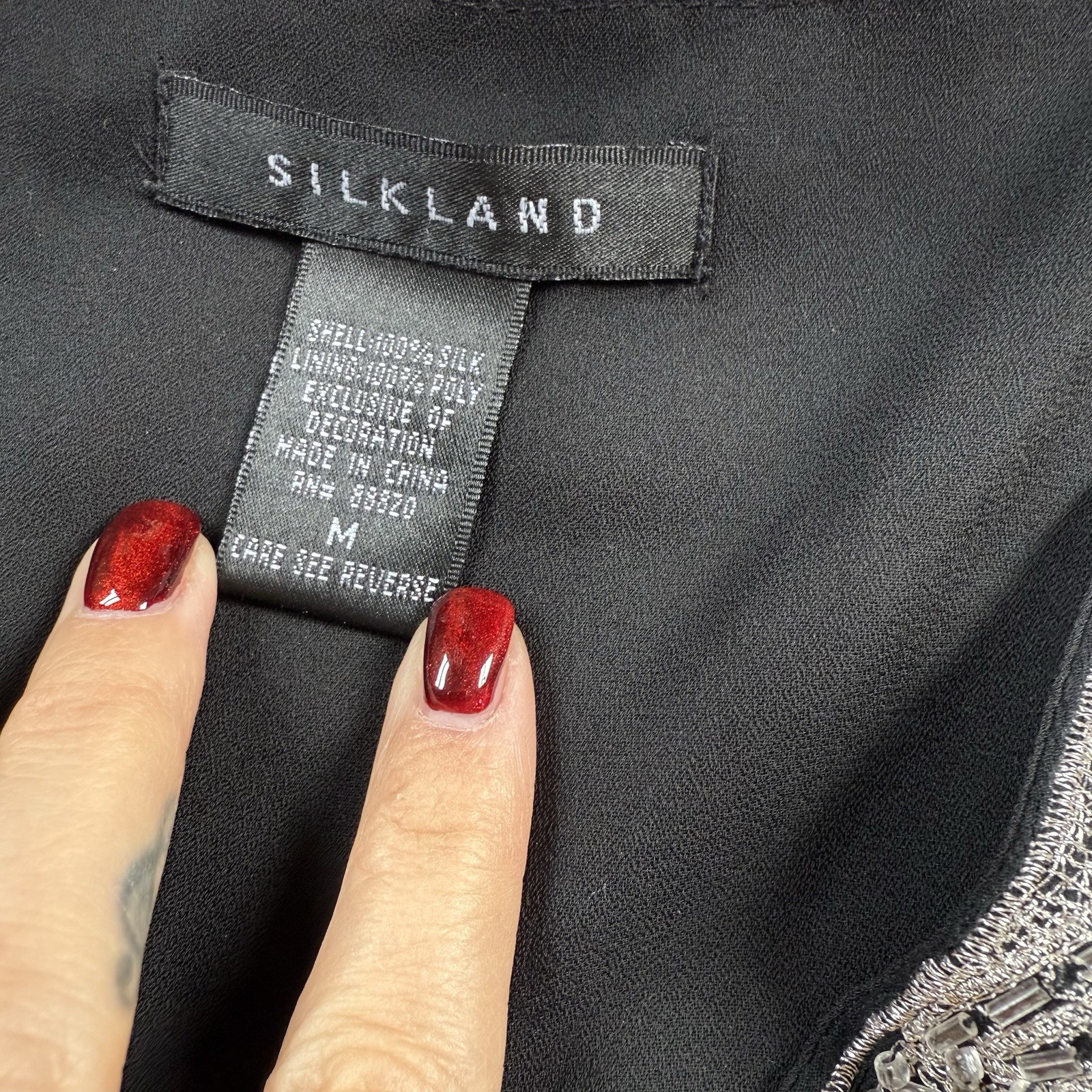Vintage Y2K Silkland Flutter Sleeve Beaded Embroidered 100% Silk Top Size M