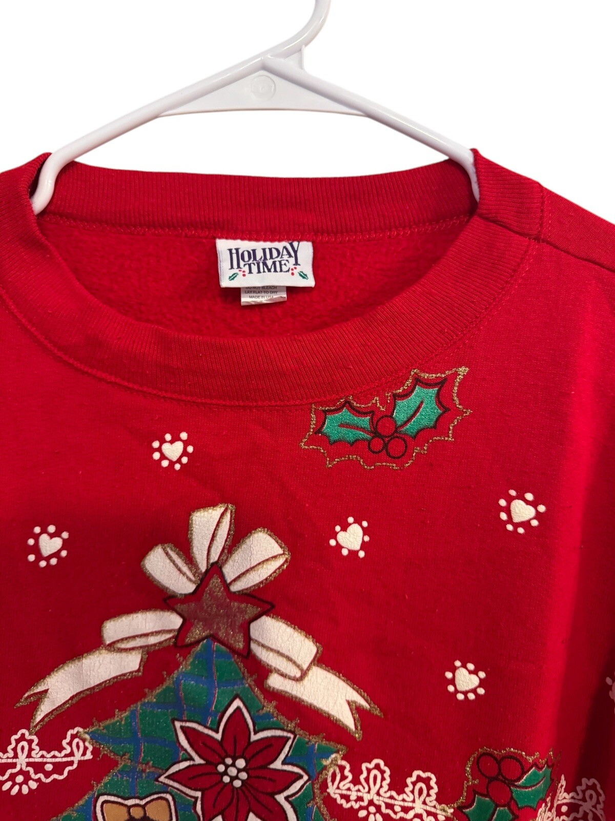 1990s Retro Red Christmas Holiday Bow Candy cane Tree Size Lg Ugly Sweaters VTG
